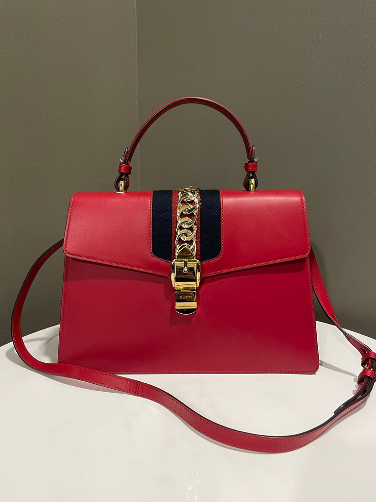 Gucci Sylvie Top Handle Bag Red Calfskin
