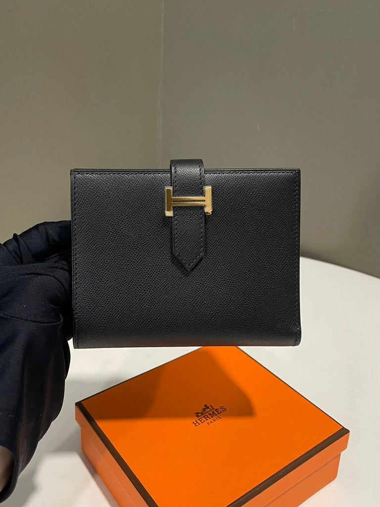 Hermes Bearn Compact Wallet Noir Madame Calfskin