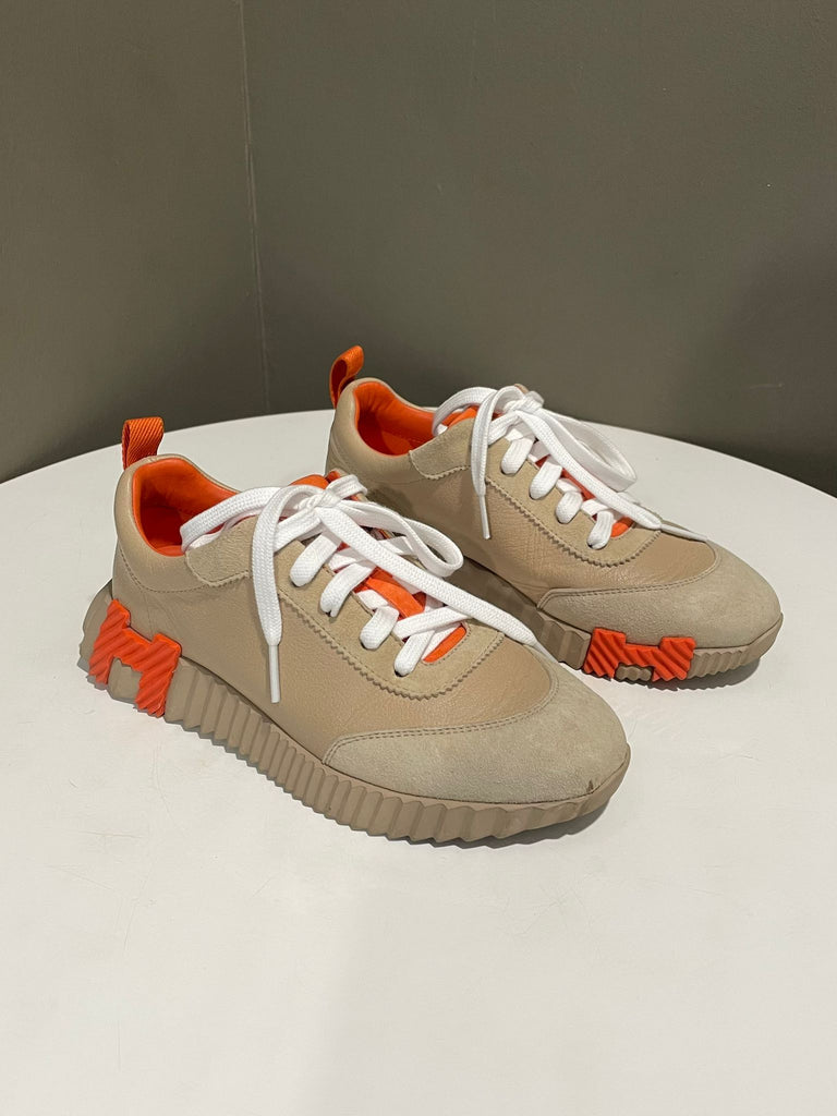 Hermes Bouncing Sneaker Beige Sarrasin Sanguine Calfskin Size 35