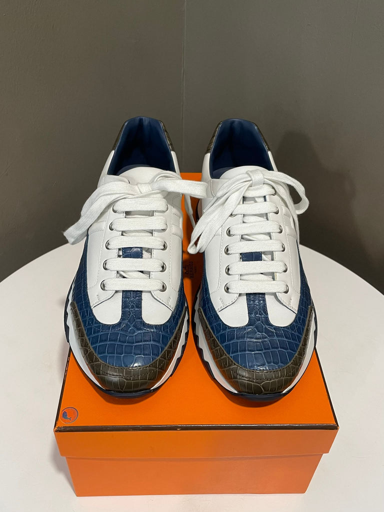 Hermes Bouncing Sneaker
Blue/ Black/ Blanc Croco Nilo
Size 42
