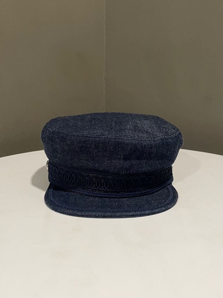 Hermes Cabourg Cliquetis Newsboy Cap Blue Denim Cotton Size 57