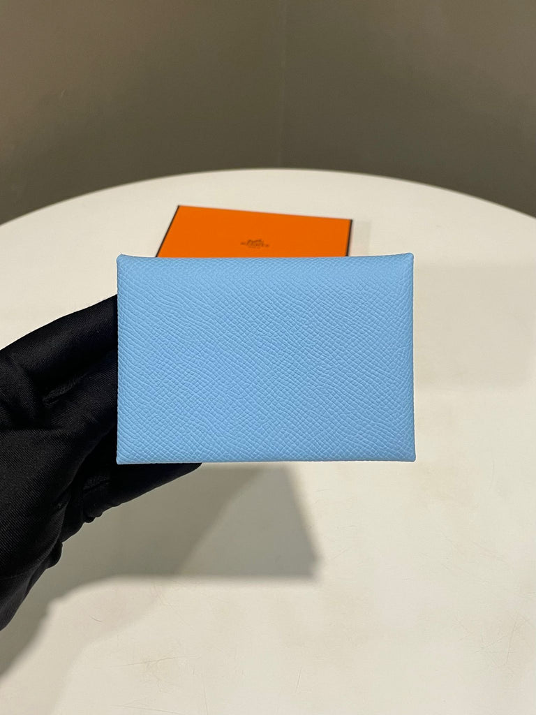Hermes Calvi Duo Compact Card Holder Celeste Epsom