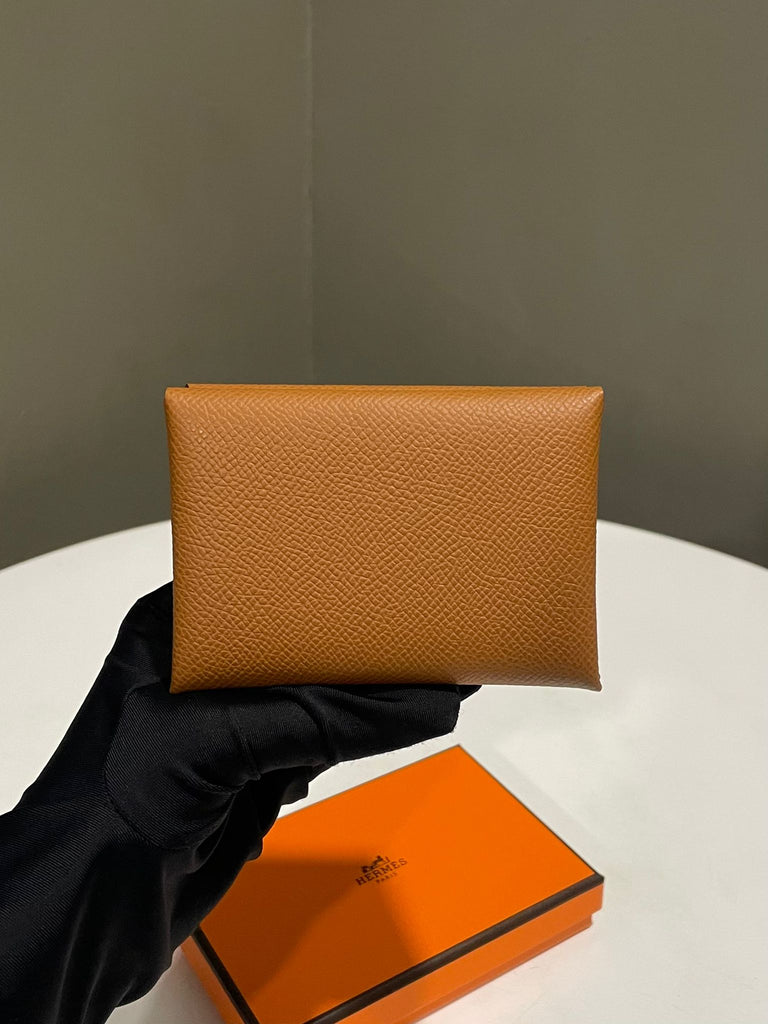 Hermes Calvi Duo Compact Card Holder Gold Epsom