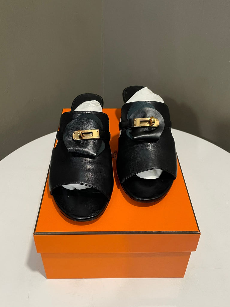 Hermes Candy Sandal Black Goatskin  Size 41