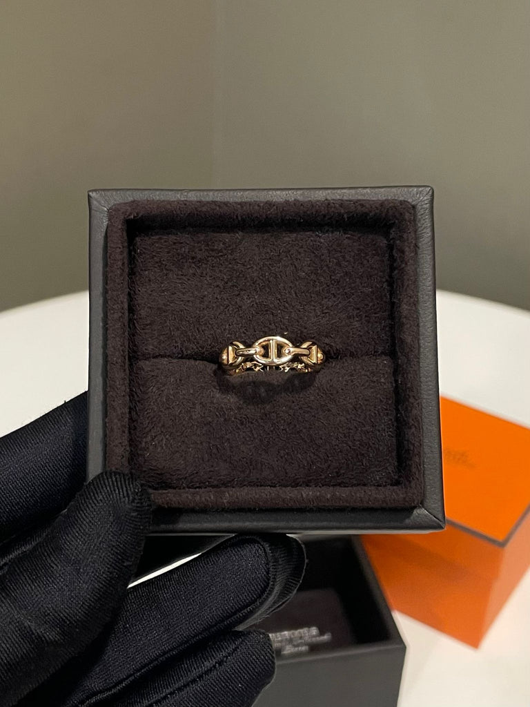 Hermes Chaine D Ancre Enchainee Ring 18K Rose Gold Size 51