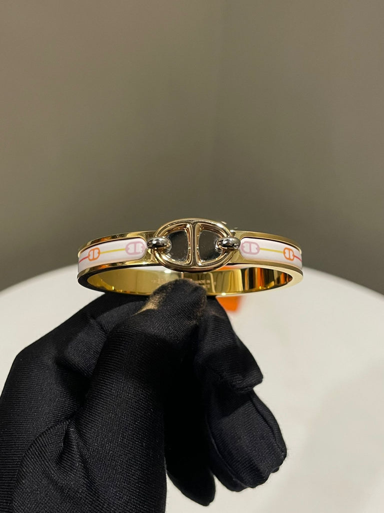Hermes Clic Cadenas Bangle Bracelet  White