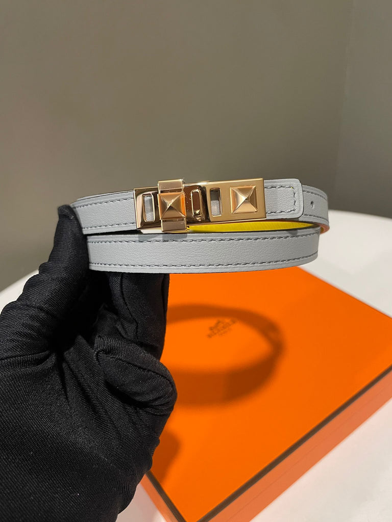 Hermes Collier de Chien Reversible Belt Bleu Glacier Swift / Jaune De Naples Epsom