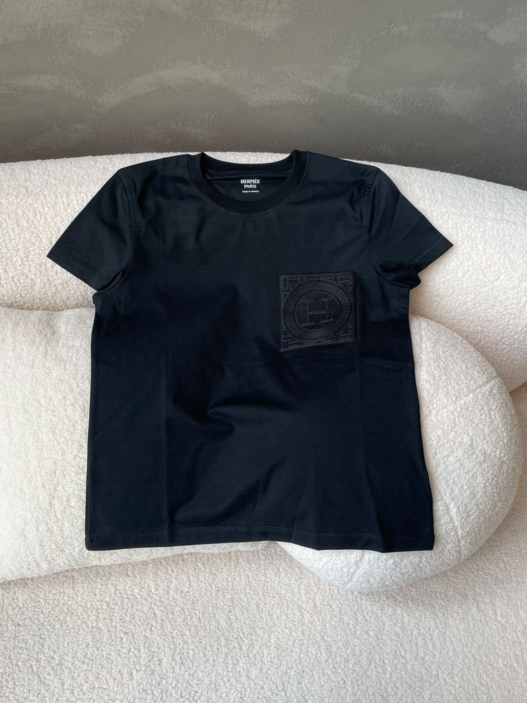 Hermes Embroidered Pocket T-Shirt Black