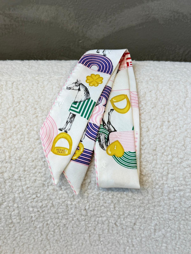 Hermes Garde Robe Pop Twilly Embroidery White/ Multicolor