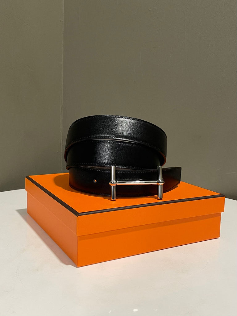 Hermes H d'Ancre Belt Buckle & Reversible Leather Strap Noir / Etain