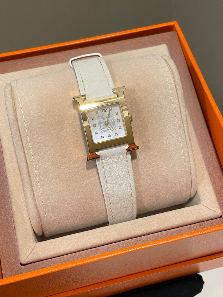 Hermes Heure H Watch Blanc White 18K Rose Gold