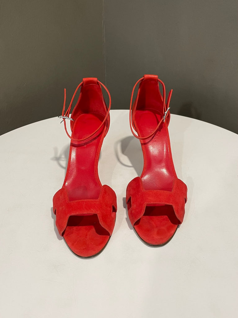 Hermes Joy 70 Sandal Red Suede  Size 40