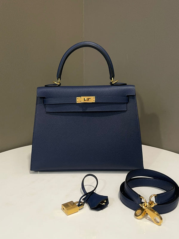 Hermes Kelly 25 Sellier Navy Epsom