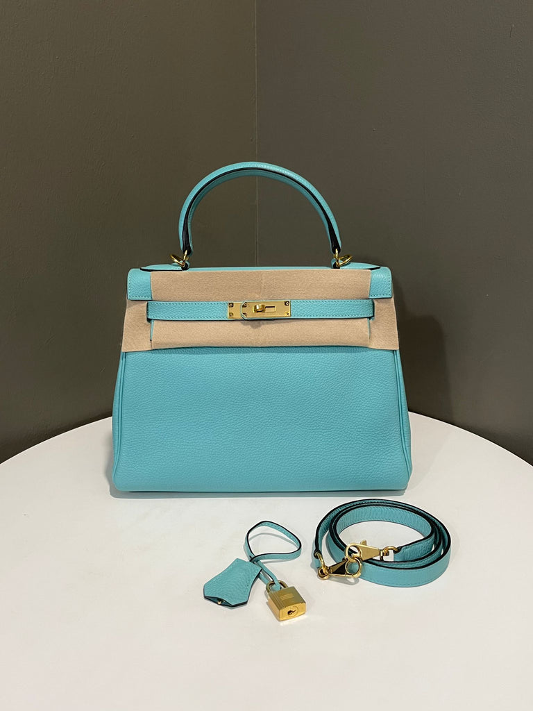 Hermes Kelly 28 Bleu Atoll Togo GHW