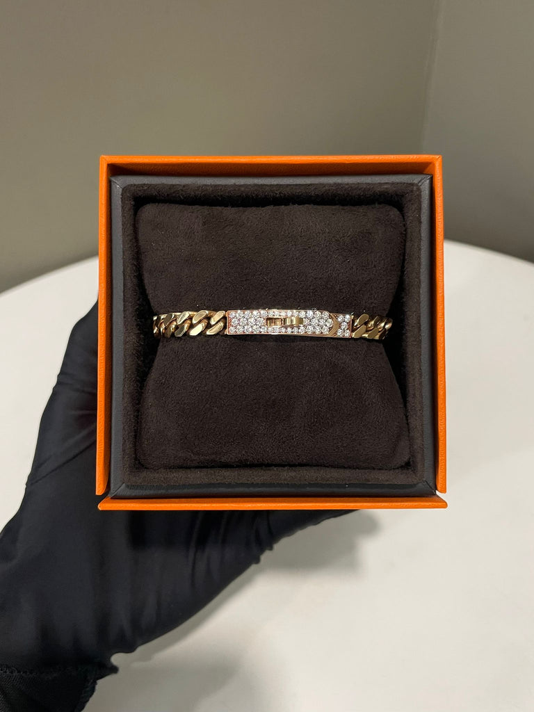 Hermes Kelly Gourmette Diamond Bracelet 18K Rose Gold