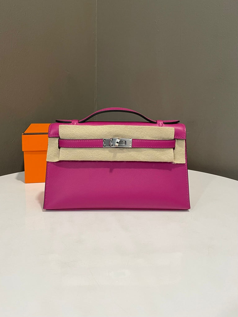 Hermes Kelly Pochette Rose Pourpre Swift
