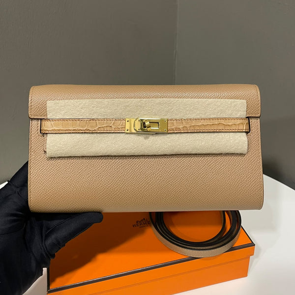 Hermes Kelly To Go Touch Chai Epsom  Alligator