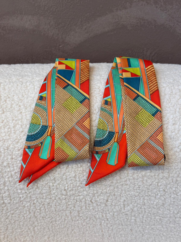 Hermes L'art indien des plaines Twilly (2 pcs set) Rouge/ Vert/ Corail