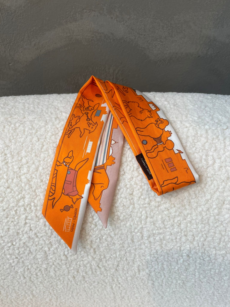 Hermes Les Chiens Parisiens Twilly Orange Beige 