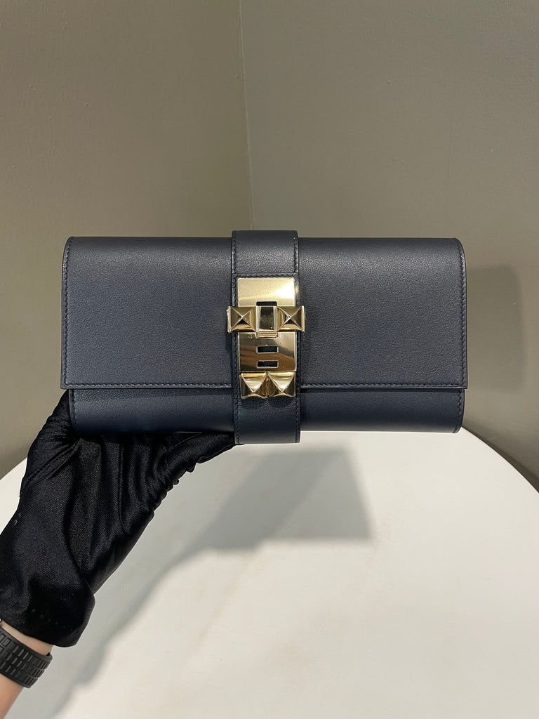 Hermes Medor Clutch Bleu Indigo Swift Permabrass