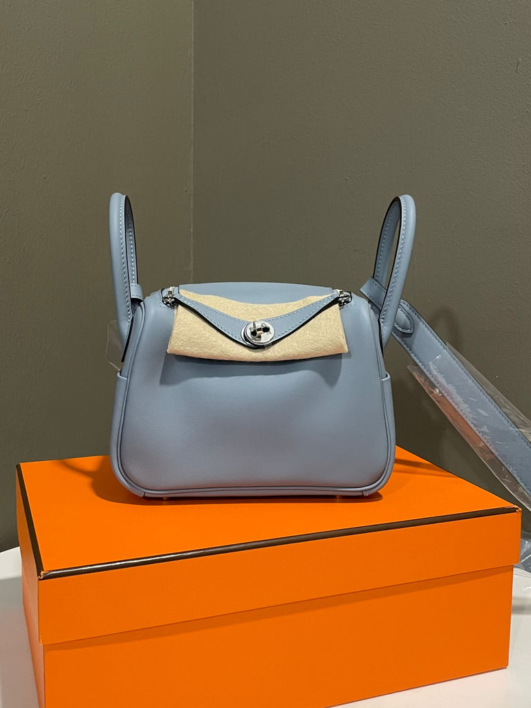 Hermes Mini Lindy II Bleu Lin Swift