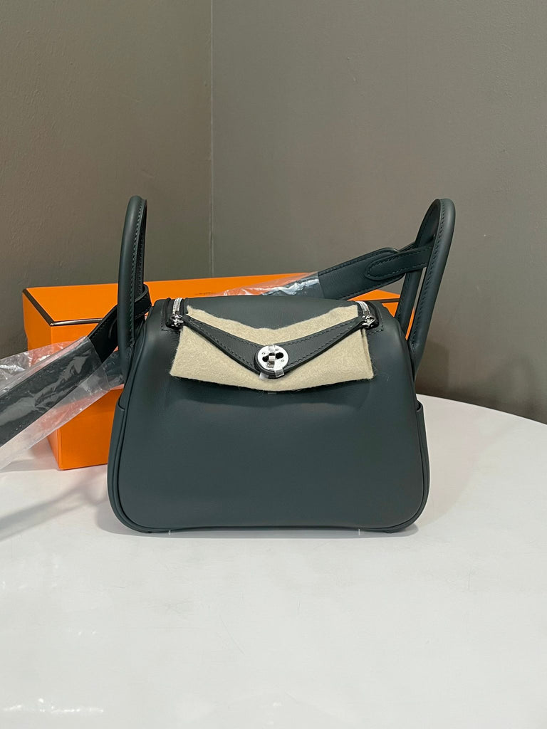 Hermes Mini Lindy II Vert Mangrove / Gris Pantin Swift