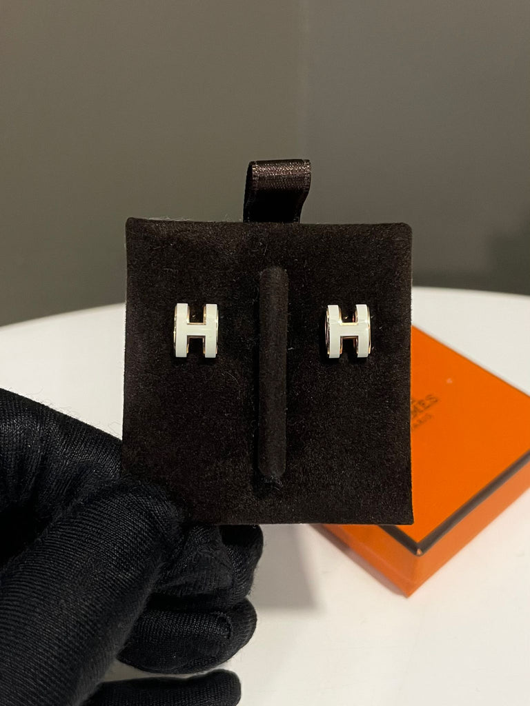 Hermes Mini Pop H Earring Blanc White
