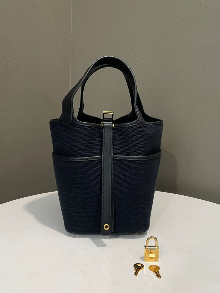 Hermes Picotin Lock 18 Pocket Cargo Black / Toile Goeland