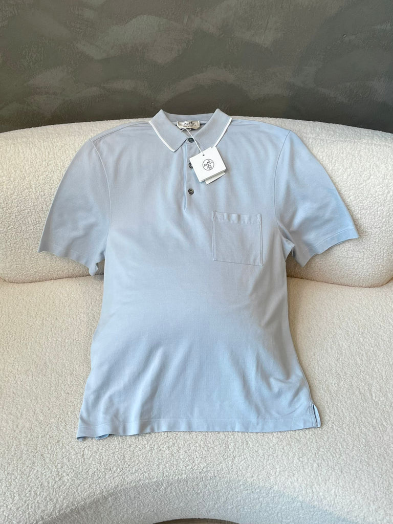 Hermes Piqures Sellier Polo Shirt Light Blue