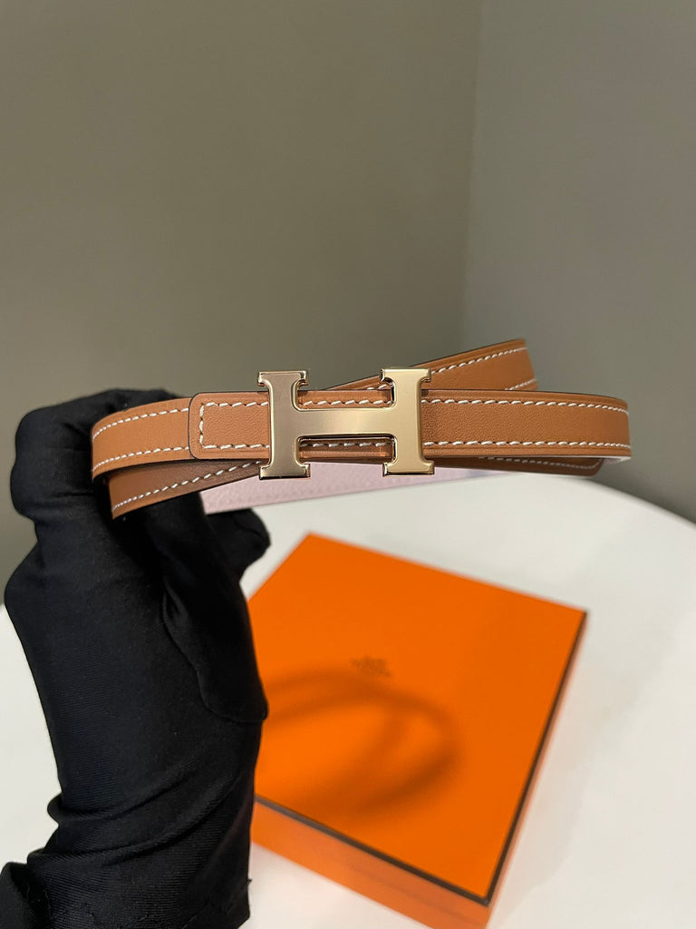 Hermes Reversible H Belt Mauve Pale Gold