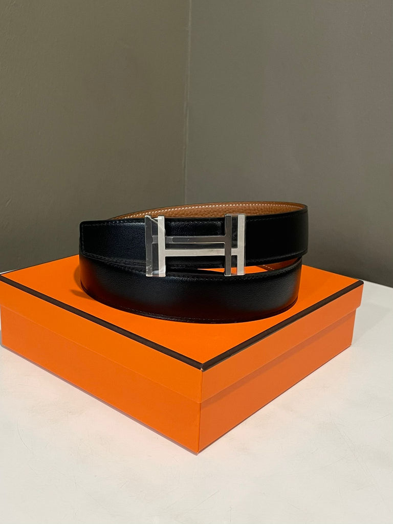 Hermes Reversible H Belt Noir / Gold Size 90