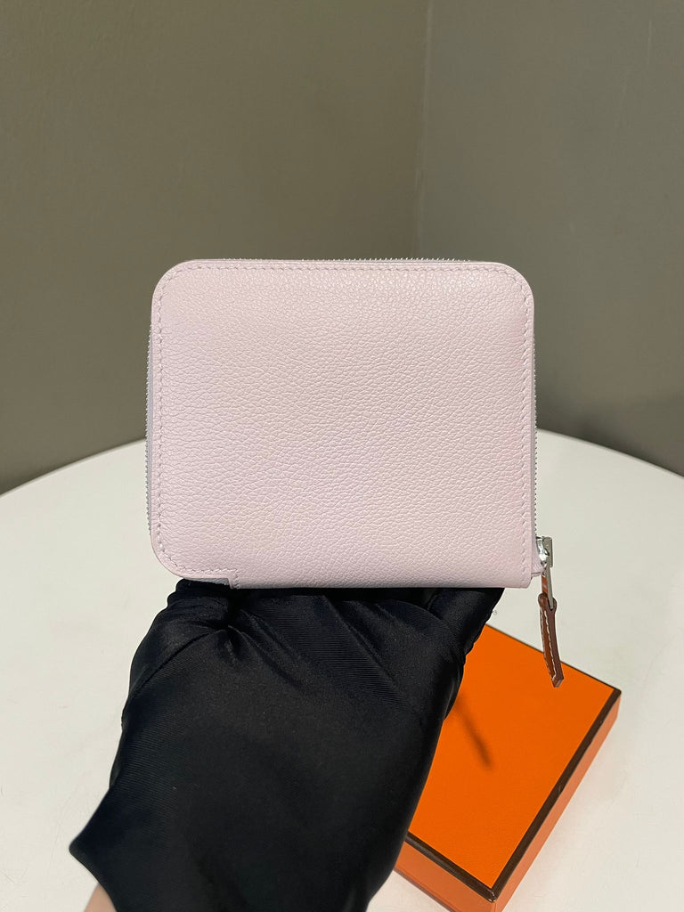 Hermes Silk In Compact Wallet Mauve Pale / Paprika