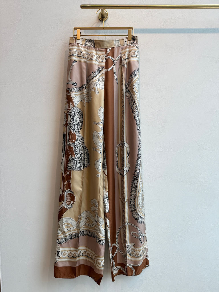 Hermes Silk Printed Trouser Beige / Tan Size 36