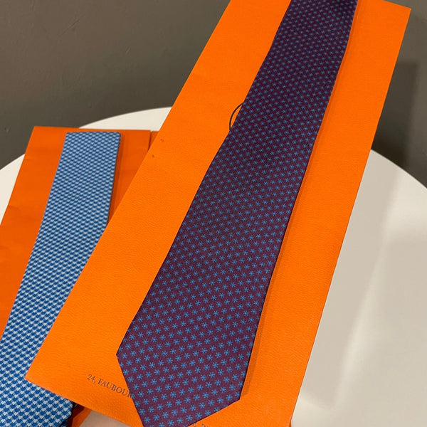 Hermes Tie Rouge Bleu Snowflake