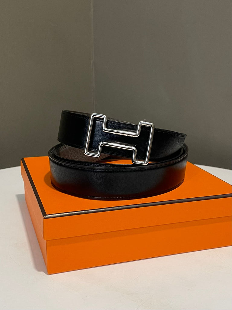 Hermes Tonight Buckle Reversible Belt  Black Noir Box Etain Togo
