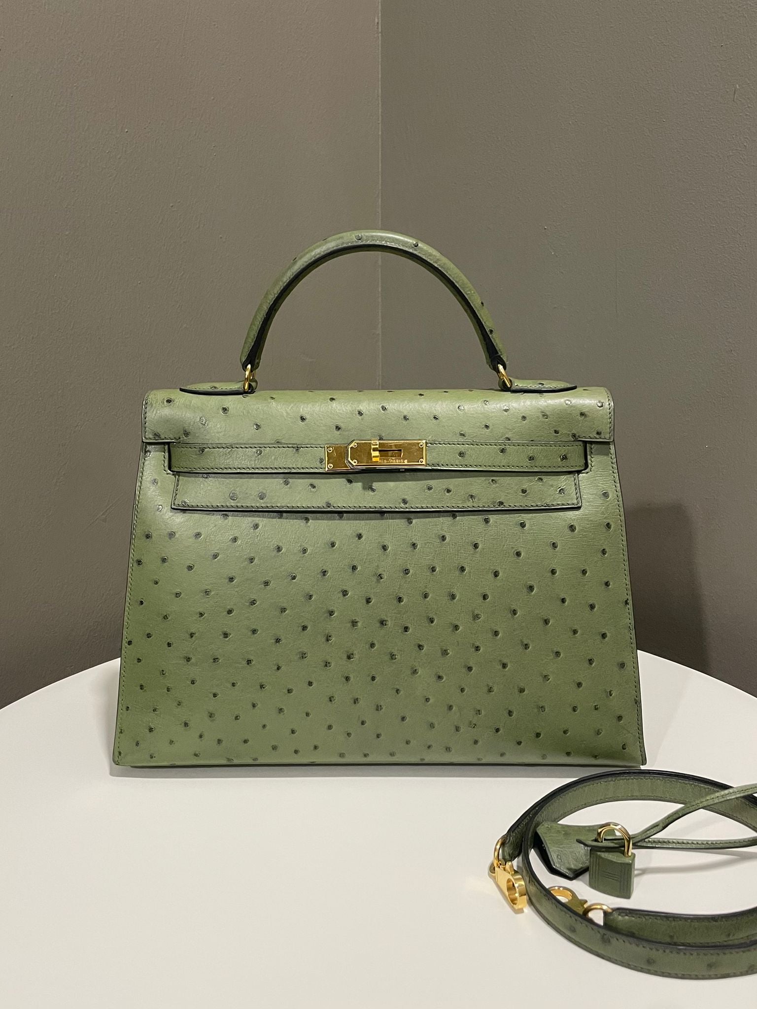 Hermes Vintage Kelly Sellier 32 Vert Olive Ostrich – LOVELOTSLUXURY