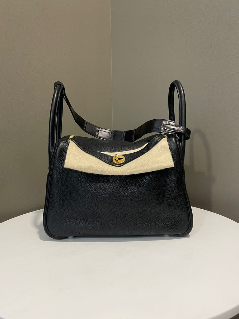 Hermes Lindy 30 Touch Black Clemence Croc