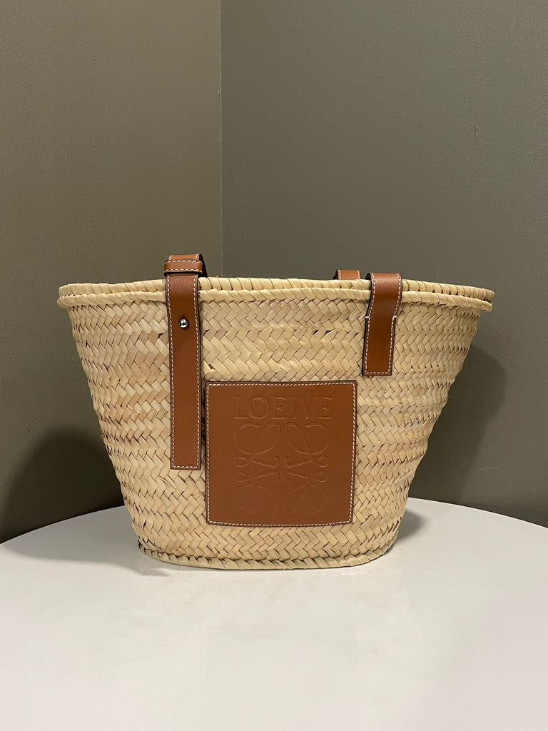 Loewe Small Basket Bag Natural Palm leaf, Calf