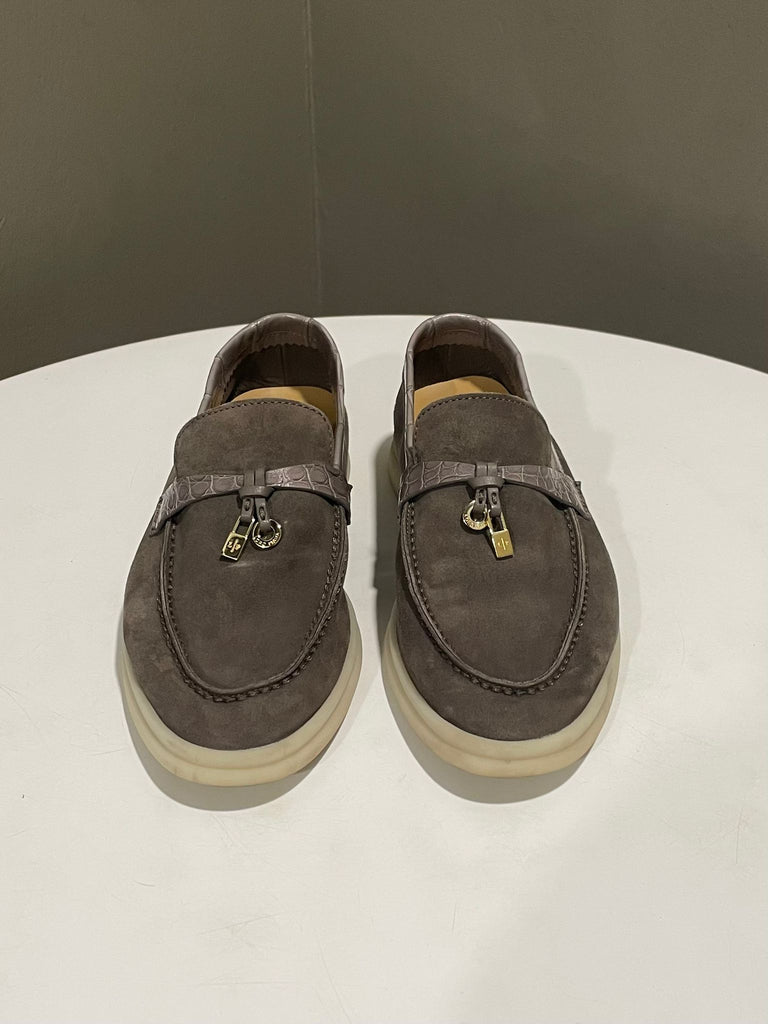 Loro Piana Summer Charms Walk Loafer Puddle Grey Suede / Croc GHW Size 36