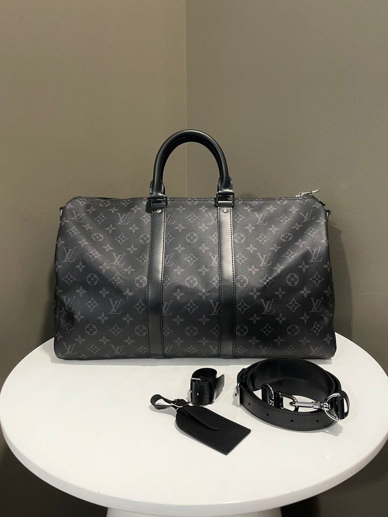 Louis Vuitton Keepall Bandoulière 45 Black Grey Monogram Eclipse
