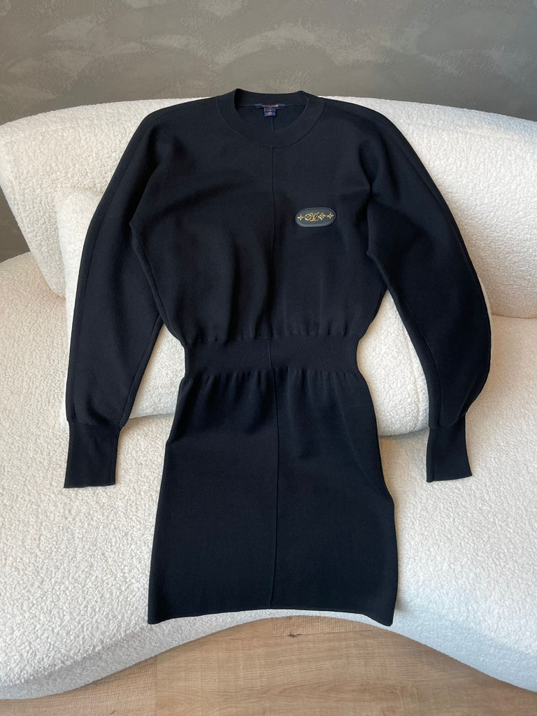 Louis Vuitton Long Sleeve Knitted Dress Black Mix Cotton