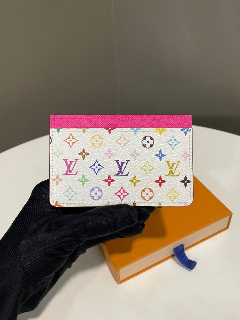 Louis Vuitton X Takashi Murakami Card Holder Pink White Multicolor Monogram