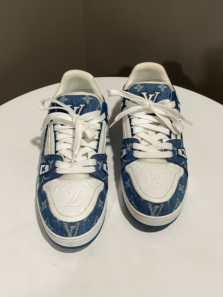 Louis Vuitton Trainer Sneakers Blue Denim / White Monogram Size 40