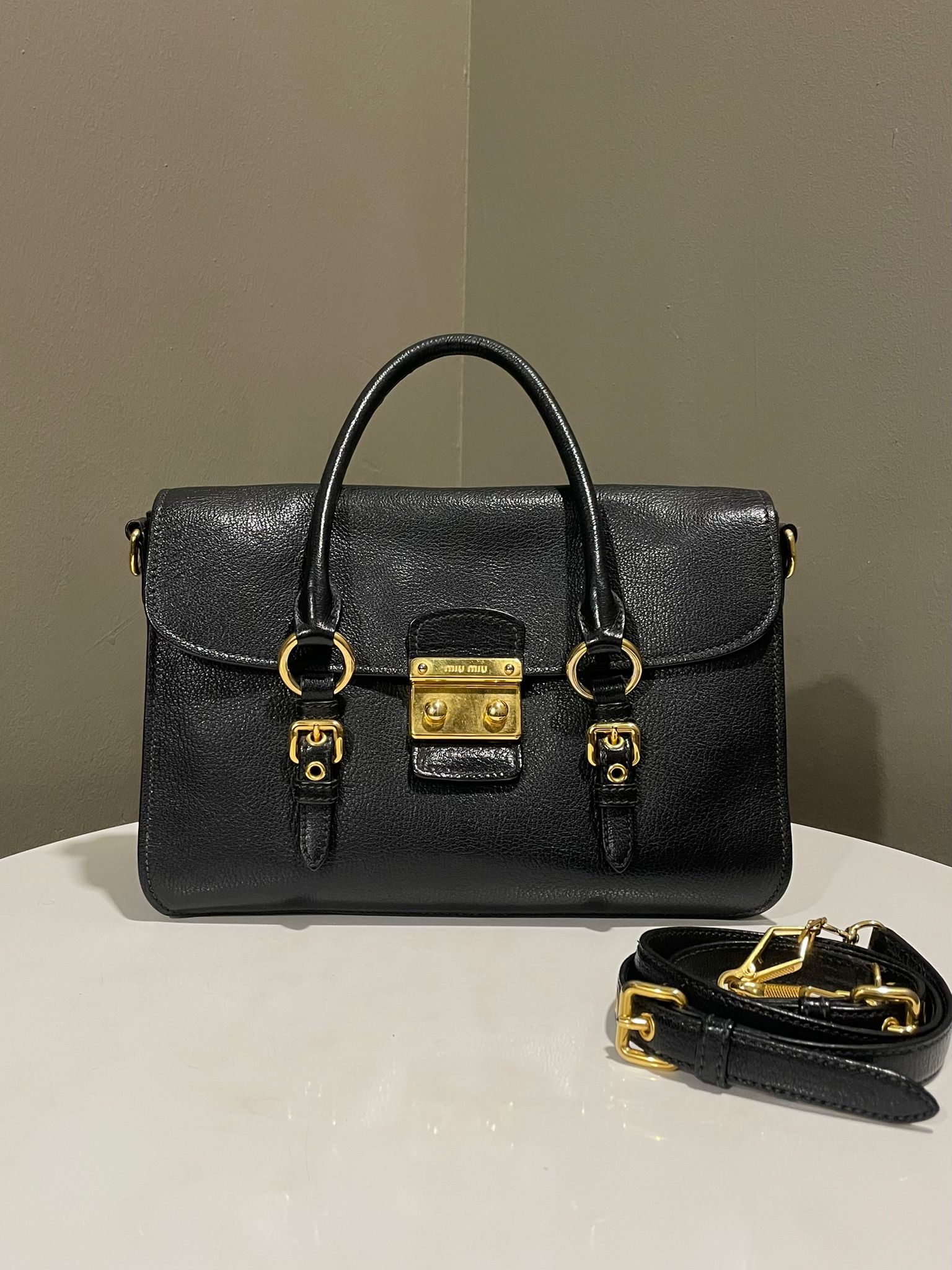 Miu Miu Lock Satchel Flap Bag Black Madras – LOVELOTSLUXURY