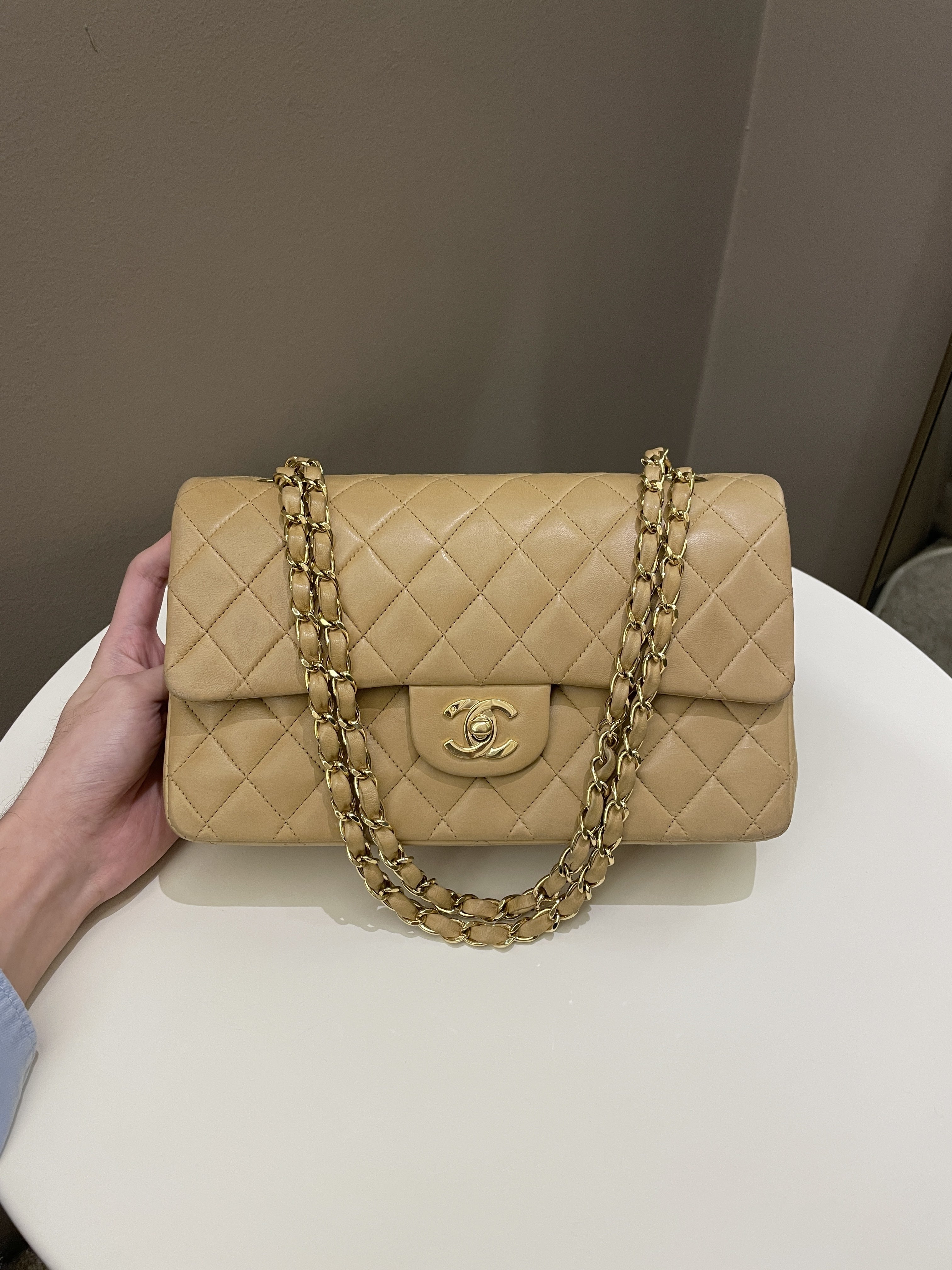 Chanel Vintage Classic Quilted Medium Double Flap Beige Lambskin ...