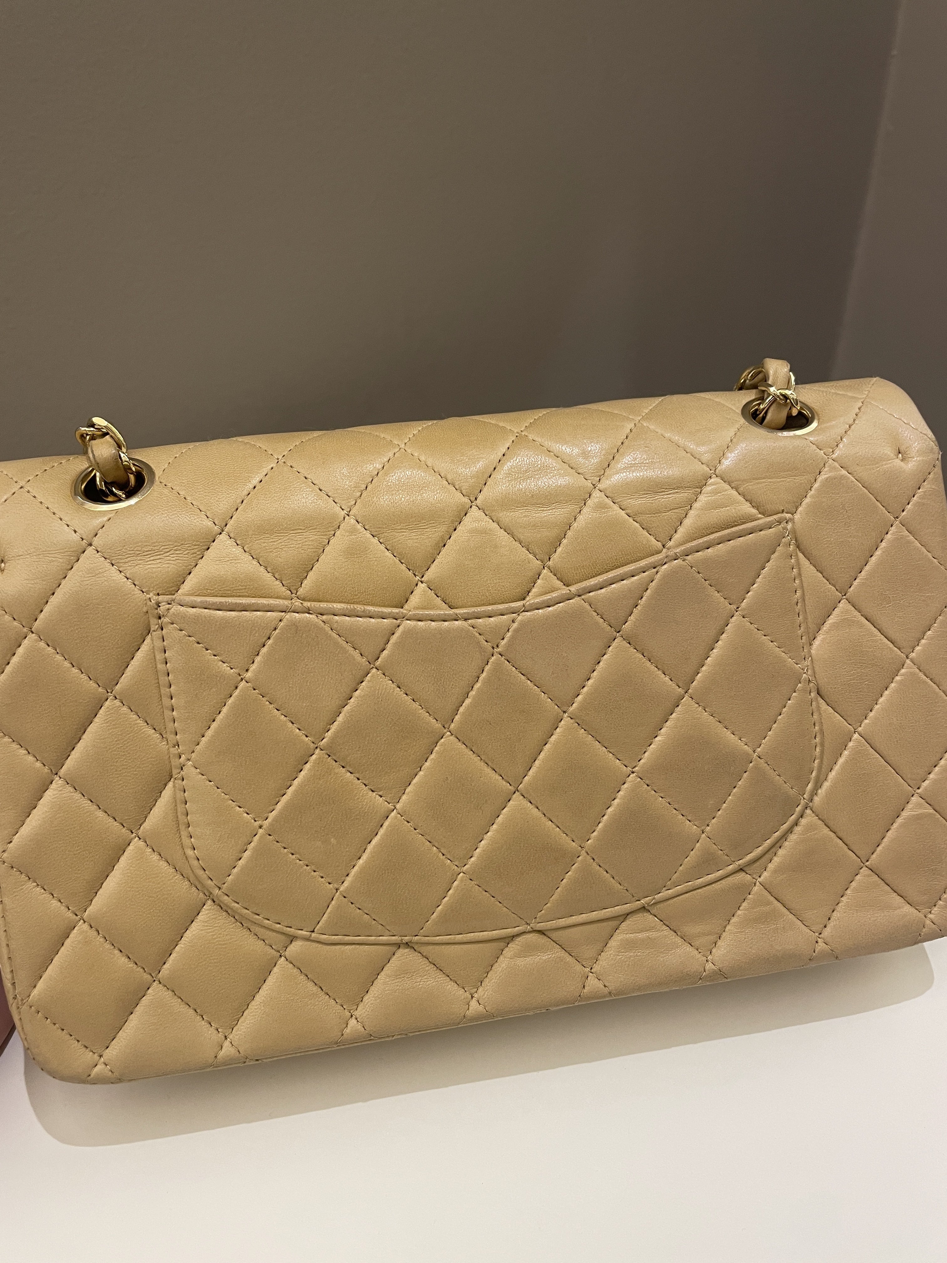 Chanel Vintage Classic Quilted Medium Double Flap Beige Lambskin