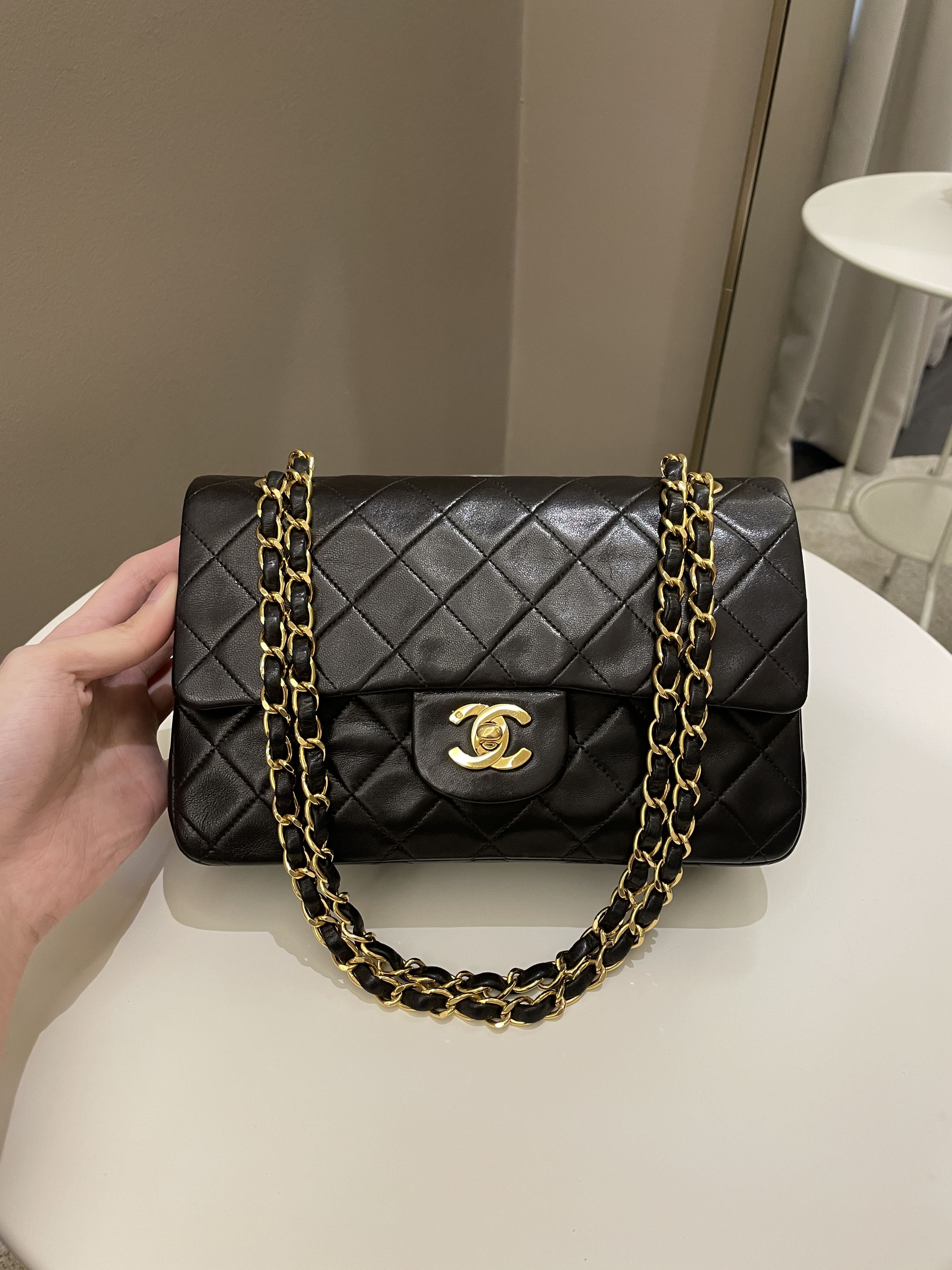 Chanel Vintage 24k Black Lambskin Medium Classic Double Flap Bag, myGemma, SG
