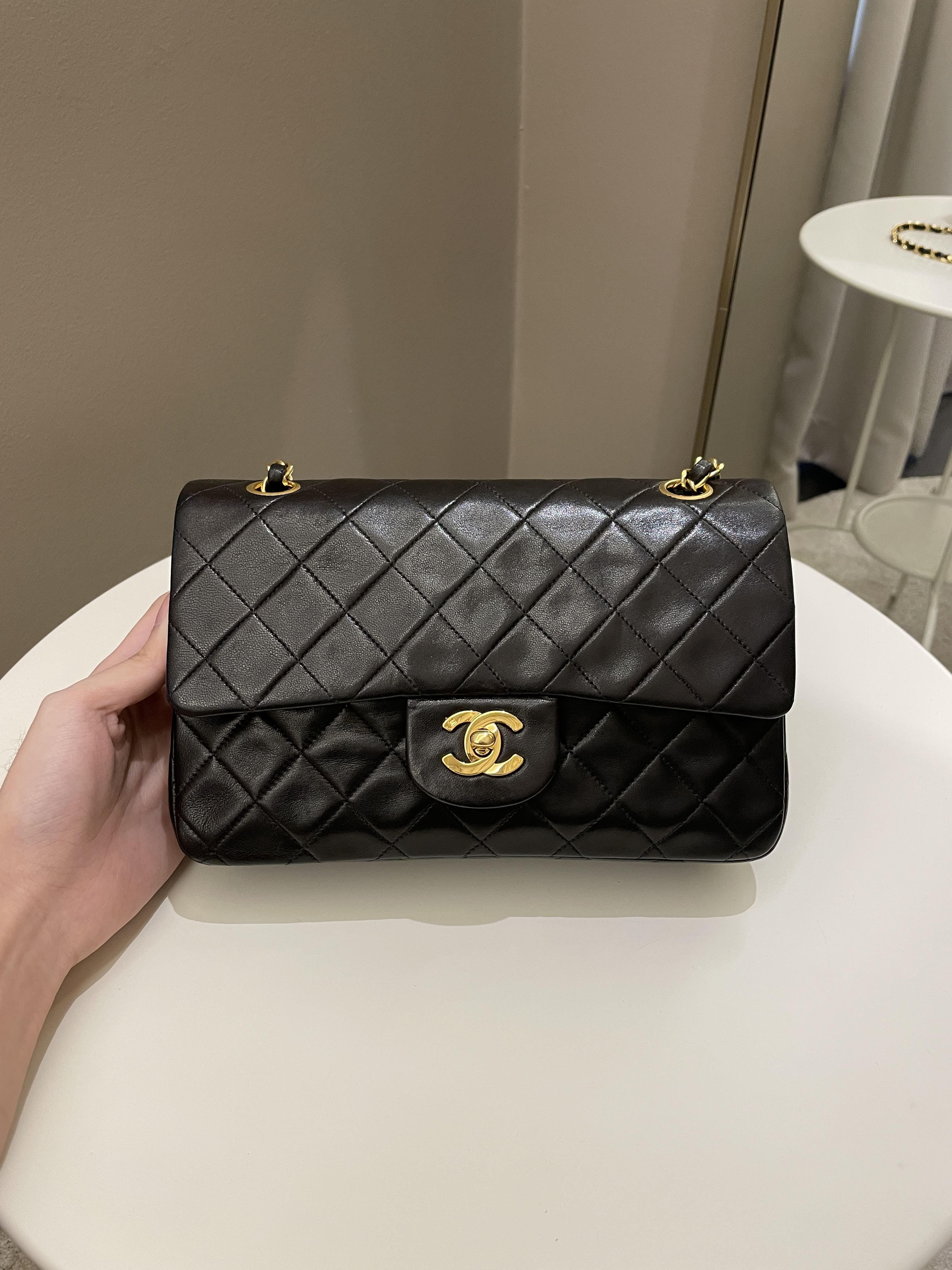 Chanel Vintage Classic Quilted Small Double Flap Black Lambskin