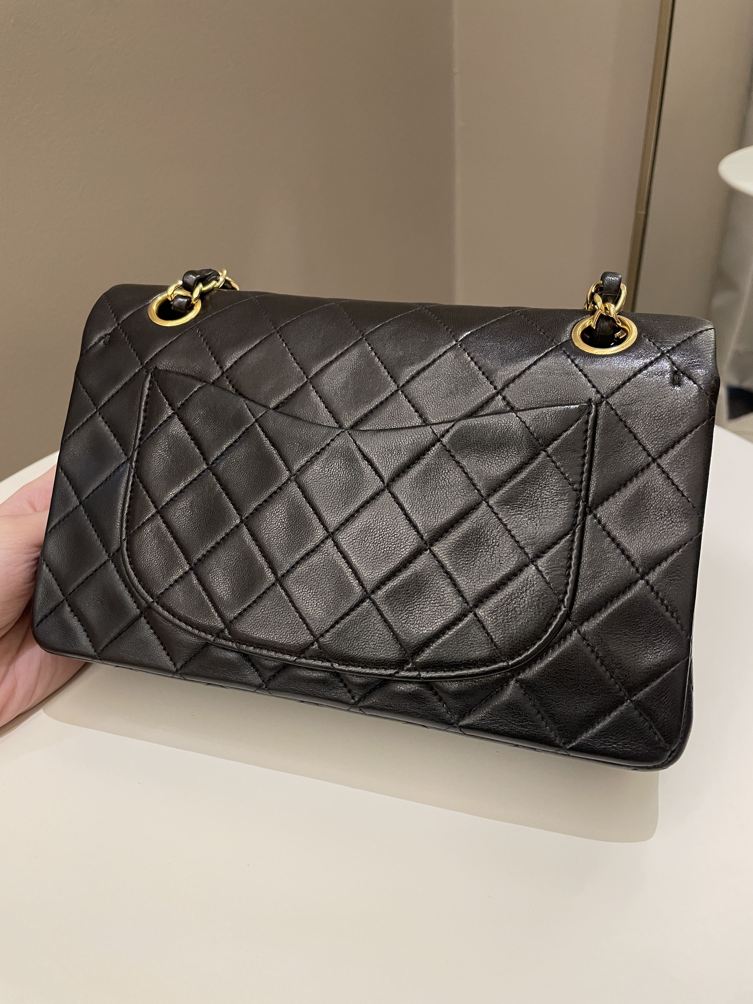 Chanel Vintage Classic Quilted Small Double Flap Black Lambskin