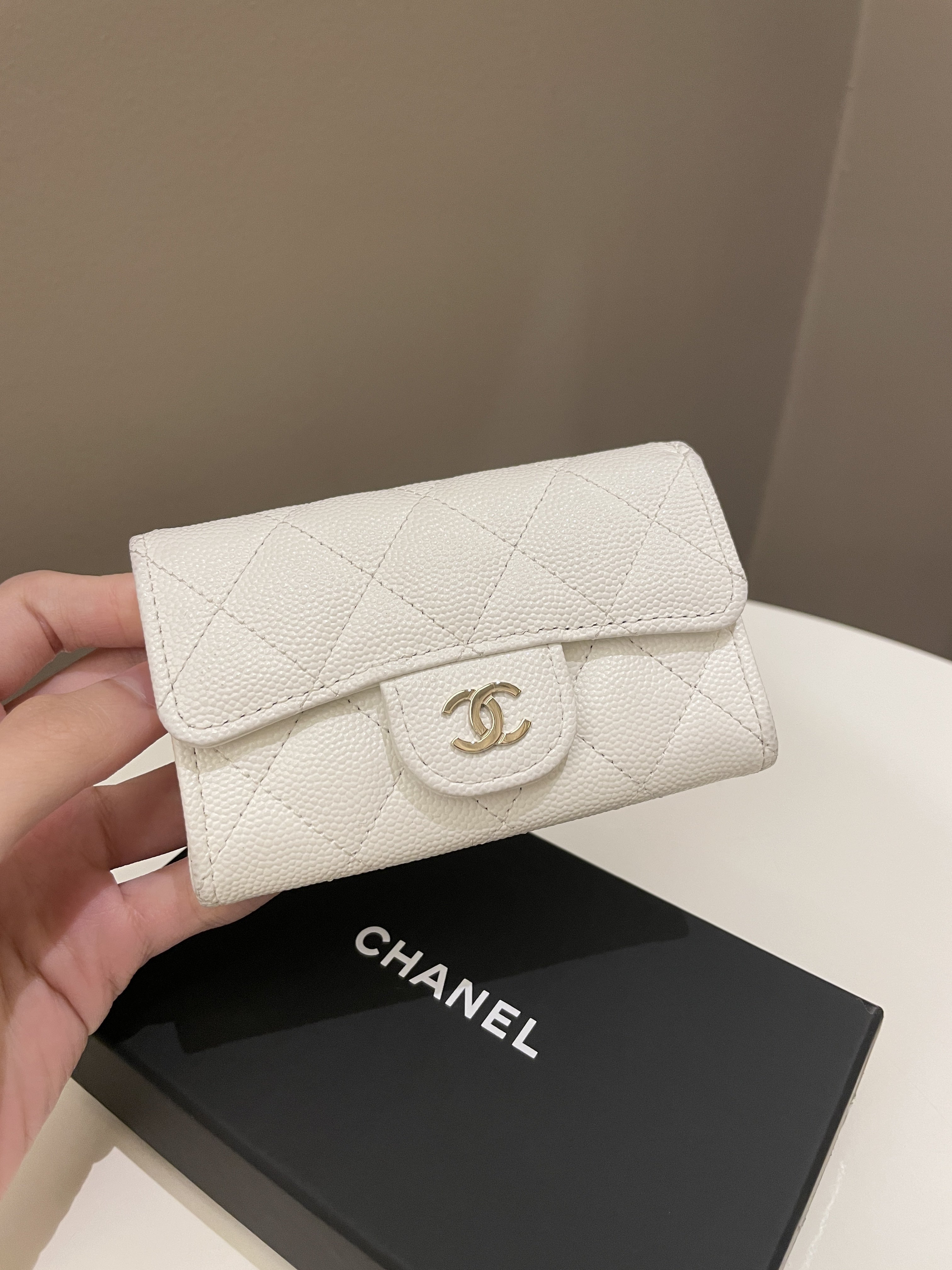 Chanel Classic Quilted Snap Card Holder White Caviar